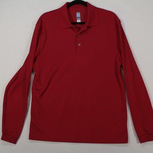 PGA Tour Shirt Men's Medium Red Long Sleeve Solid Golf Polo